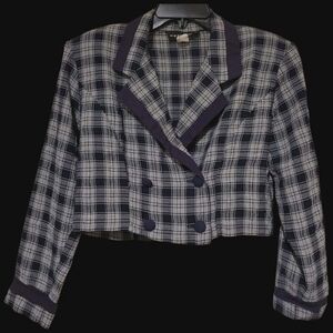 Vintage HP Fashions Blue Plaid Double-Breasted Women's Jacket Blazer Size 10